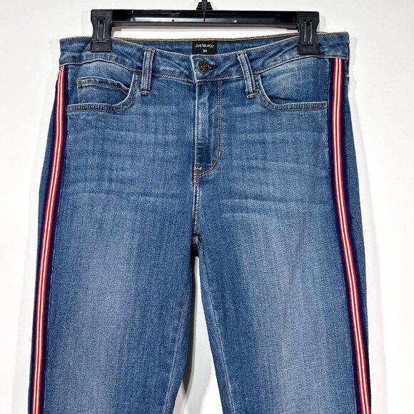 NWT Just Black Raw Frayed Hem Side Stripe Mid Rise Ankle Skinny Jeans Size 30‎ - Picture 3 of 16